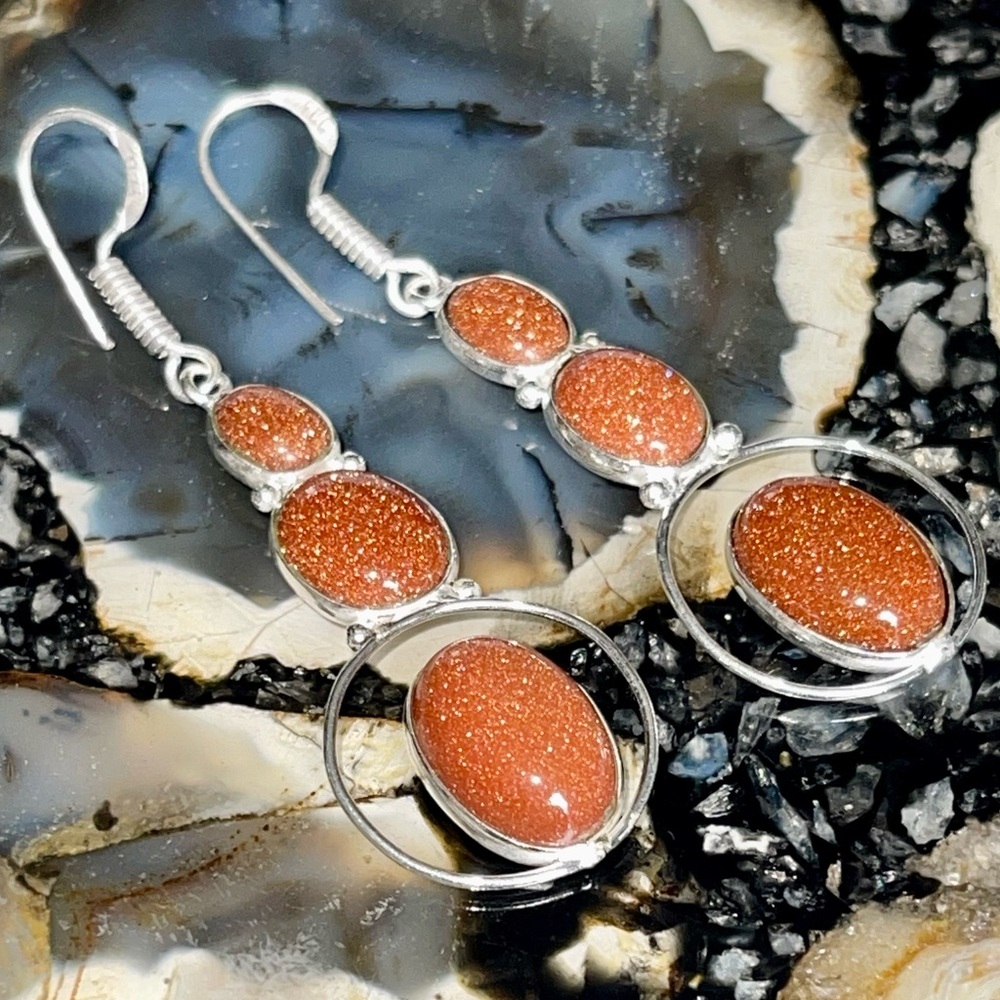Lightweight Golden Sandstone Earrings 2 1/2” - Picture 14 of 17